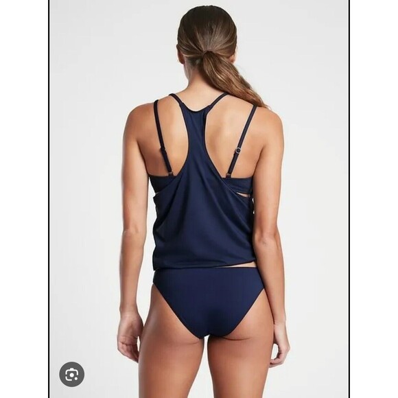 Athleta Seascape Bra Cup Blousy Modest Tankini Top Navy Blue 36B 36C Medium NWT - Picture 2 of 11